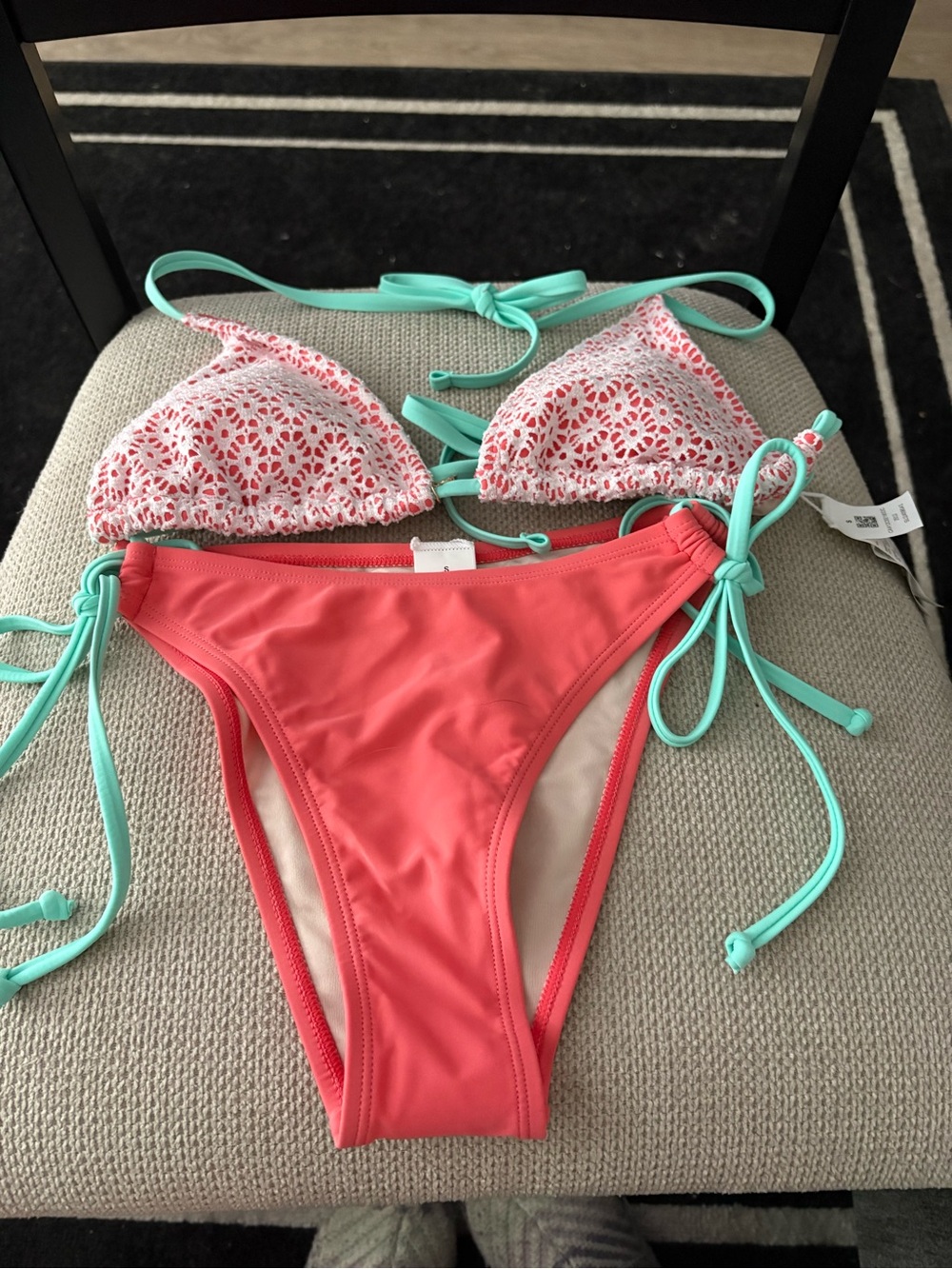 Cupshe Coral & Mint Two-Piece Crochet Triangle Bikini